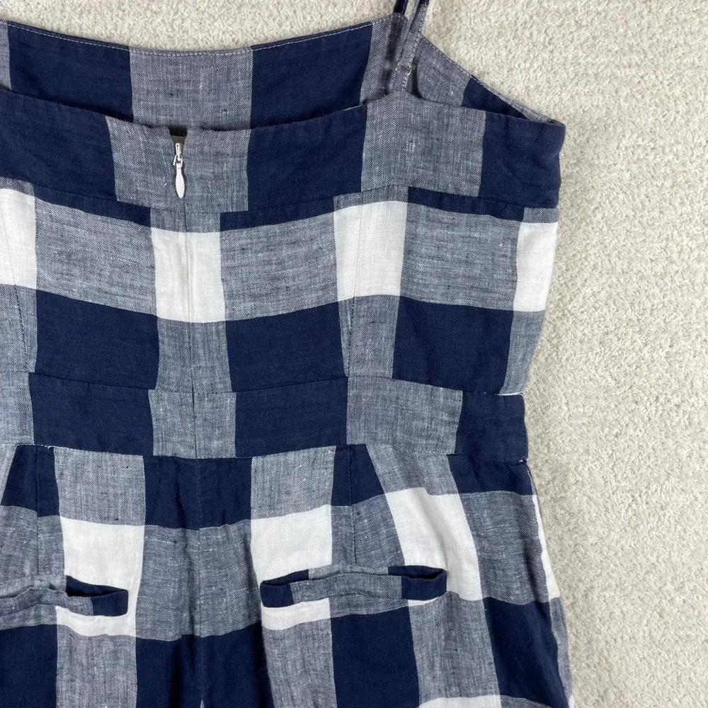 j. crew gingham 100% beauchamps linen capri wide leg jumpsuit 4 coastal preppy